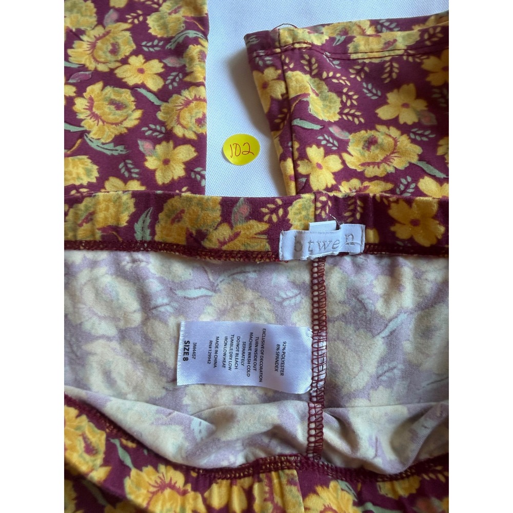Btwen Girls Floral Bell Bottom Leggings Burgundy Yellow Flare Pants Size 8 - Picture 4 of 4